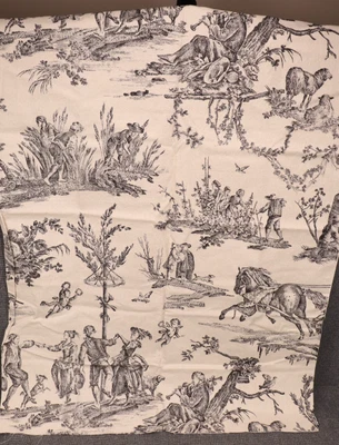 138"L x 44"W Unbranded Fabric Toile Black White French Country Pastoral Scenes - Image 1 of 4
