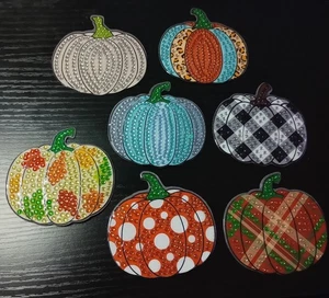 Set Of 7 Diamond Painted  Fall Halloween Pumpkin Magnets - Set 1 - Picture 1 of 1