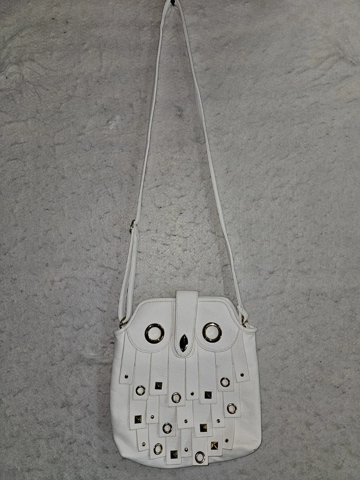 Bolso de mano Rara Avis by Iris Apfel Signature blanco audaz con detalles dorados búho Foto 1 de 4
