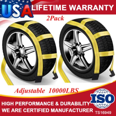 2 Adjustable Car Tow Dolly Basket Straps W/ Flat Hook For 17"-21" Tires 10000LBS - Image 1 of 4