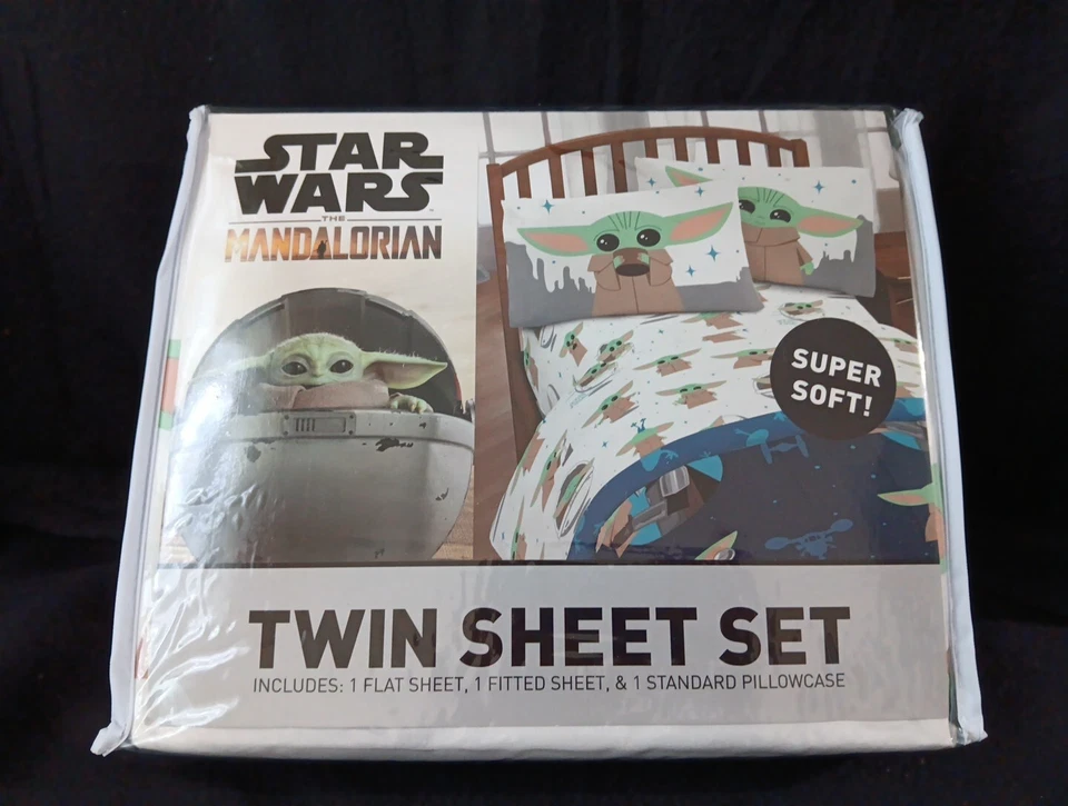 Juego de sábanas y funda de almohada para niños Disney Star Wars The Mandalorian The Child - Nuevo con etiquetas Foto 1 de 4
