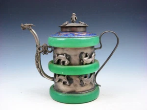 Tibetan Silver Copper Foo Dog Lions Dragon Cloisonne Rim Teapot Monkey #12171909 - Picture 1 of 8