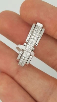 MOVING 18K WHITE GOLD DIAMOND DOUBLE FLEXIBLE MEN WOMAN ROMAN NUMERAL RING BAND - Image 1 of 4