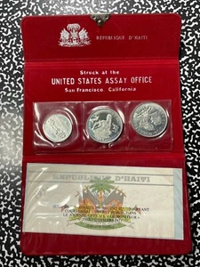1976 Haiti US Assay Office 3x Coin Silver Proof Set Lot#B2063 With Case & COA - Picture 1 of 11