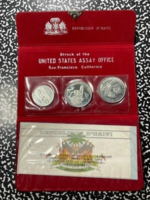 1976 Haiti US Assay Office 3x Coin Silver Proof Set Lot#A9897 With Case & COA - Image 1 of 4
