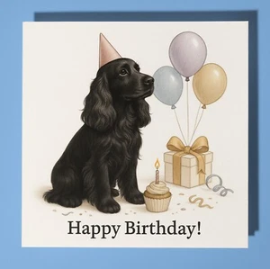 Black English Spaniel - Happy Birthday Karte & Umschlag personalisiert Hundekarte - Bild 1 von 10