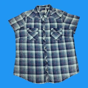 Camisa Orvis Para Hombres Talla Grande A Cuadros Western Manga Corta Azul Abotonada - Imagen 1 de 16