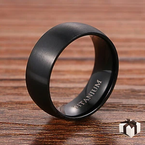 8MM Black Titanium Mens Womens Brushed Wedding Ring Promise Band Size 6-14 Half - Picture 1 of 7