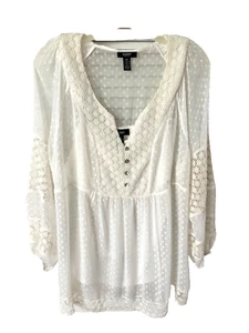 2 pc Alfani Size 16W Ivory Embroidered Peasant Blouse w/  Camisole - Picture 1 of 5