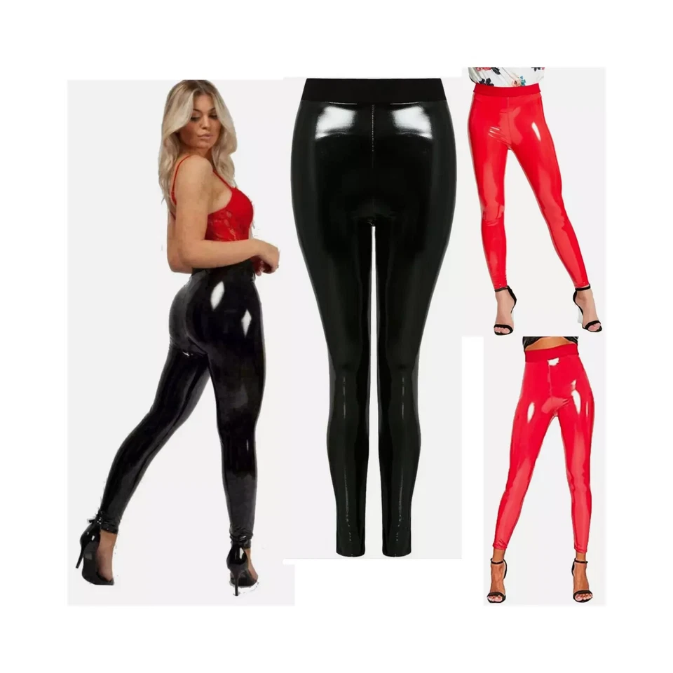 Mujer Vinilo PVC Aspecto Húmedo Brillante Disco Elástico Damas Cintura Alta Leggings Foto 1 de 1