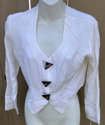Blusa corta vintage años 90 ansiedad para mujer S blanca L/S triángulo bling botones  Foto 1 de 4