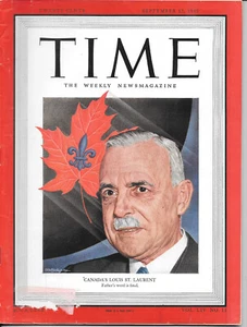 SEPTEMBER 12, 1949 TIME MAGAZINE - CANADA'S LOUIS ST. LAURENT - NO LABEL - Picture 1 of 1