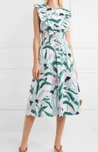 Tory Burch Smocked Printed Ruffle Dress Size 2 - Picture 1 of 16