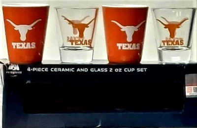 Texas Longhorns Juego de 4 piezas de cerámica y vidrio 2 onzas de vidrio de chupito Foto 1 de 3