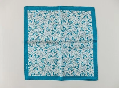 KITON Napoli Blanco Azul Hecho a Mano Estampado Floral Seda Bolsillo Pañuelo Auténtico Foto 1 de 4