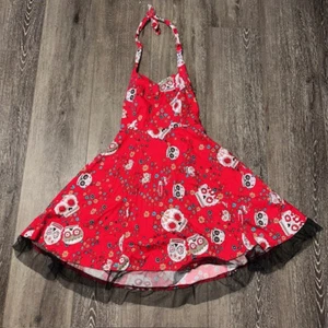 Oten Dress Women's Large L Sleeveless Skull Print Knee Length Sundress Red Black - Picture 1 of 5