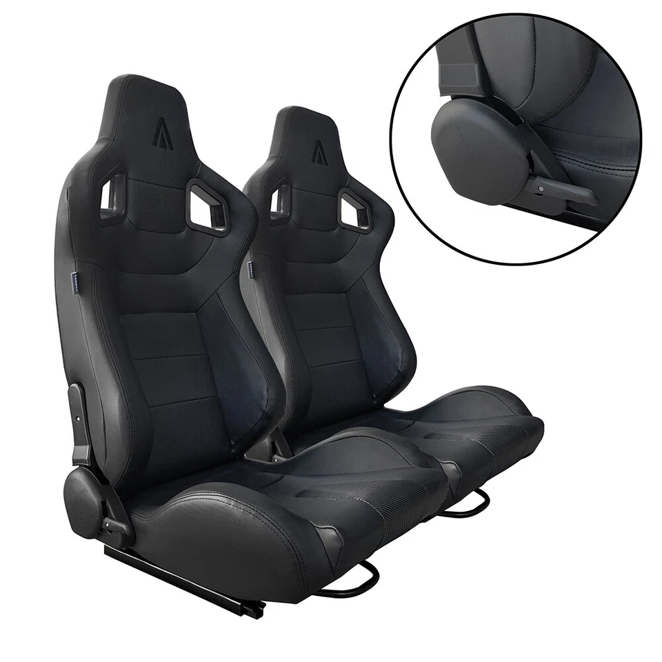 NUEVOS 2 ASIENTOS DE CARRERAS DE CUERO PVC NEGRO TANAKA + DESLIZADOR RECLINABLE PARA BUICK * Foto 1 de 4