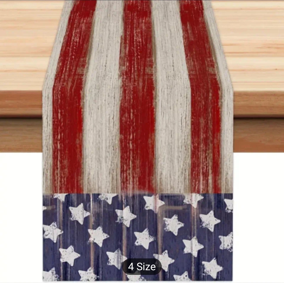 4th of July Decorations Table Runner Kitchen Dining Patriotic Home Party 13x108 - Image 1 of 1