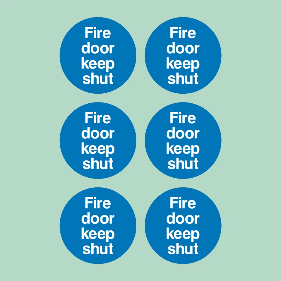THESIGNWAREHOUSE x6 Fire Door Keep Shut 85x85mm Stickers - Safety, Fire Exit, Emergency Escape