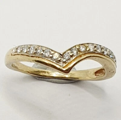 9ct Diamond Wishbone V Shape Ring 9ct Yellow Gold 0.15ct Hallmarked Size M - Image 1 of 4