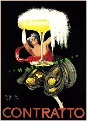 Champagne Contratto 1922 Vintage Poster Print Cappiello Art Home Bar Decoration - Image 1 of 4