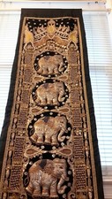 Vintage Thai Burmese KALAGA Elephant TAPESTRY Hand Embroidered Wall Hanging
