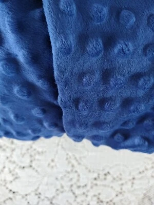 Remnant Minky Dimple Dot Fabric Plush Dk Blue 15" Long x 62" W PLUS Very Lg Tail - Image 1 of 4