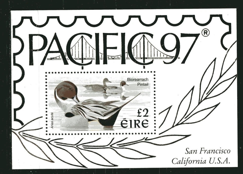爱尔兰 1997 年,鸟 - PINTAIL DUCK S/S,Scott 1067 "PACIFIC '97 Stamp EXPO,全新邮票 — 第 1/1 张图片