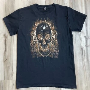Vintage Flaming SKULL REAPER Fire T-shirt Mallgoth Cotton Heritage Women's XL - Picture 1 of 5