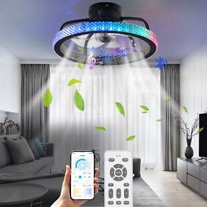 Ventilateur de plafond DEL à monture flush TCFUNDY avec contrôle de l'application lumineuse avec haut-parleur Bluetooth