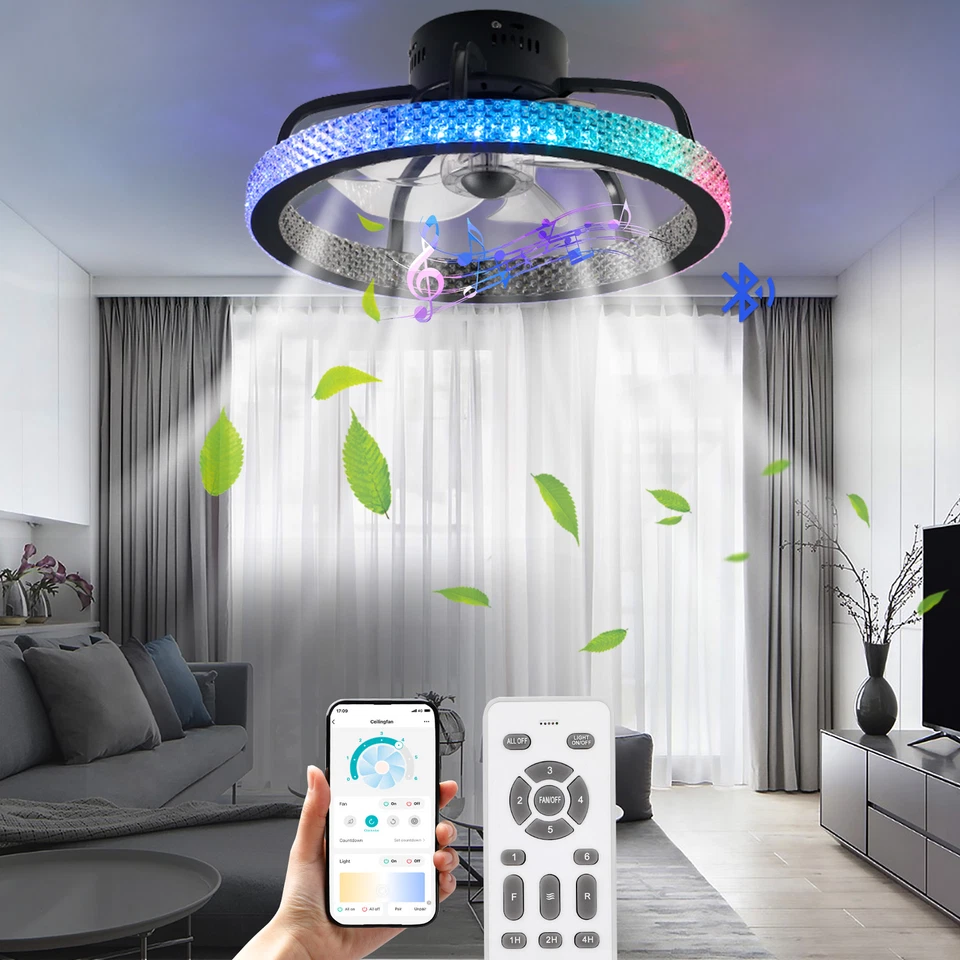 TCFUNDY Flush Mount LED Ceiling Fan with Light  APP Control w/ Bluetooth Speaker - Image 1 of 4