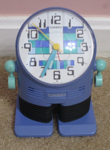 Vintage Battery-Operated Casio AC-100 Blue Robot Desk Alarm Clock Japan Used Cover