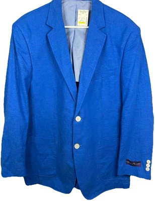 Alan Flusser Bright Blue Blue Linen Cotton Blazer Sportcoat Mens Medium NWT $150 - Image 1 of 4