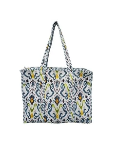 Boho Quilted Indian White Printed Shoulder Bag Women's 100% Cotton Grocery Beg - Picture 1 of 4