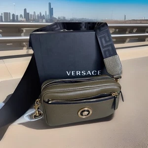 VERSACE La Medusa grainy  Calf Khaki Gold crossbody bag  designer NWT  $1200 - Picture 1 of 24