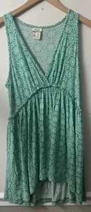 Matilda Jane Printed Sleeveless V Neck Hi Low Tunic Top Green Women's Medium - Picture 1 of 5