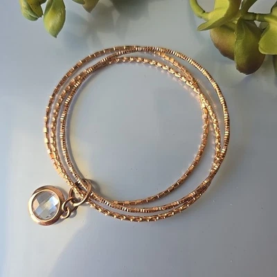 Hecho en Italia Chapado en Oro Rosa Cristal Dije 3 Brazaletes Pulsera 7" Wrs Foto 1 de 3