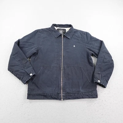 Volcom Jacket Mens Medium Blue Sherpa Lined Canvas Chore Bomber Work Coat Zip Up - Image 1 of 4