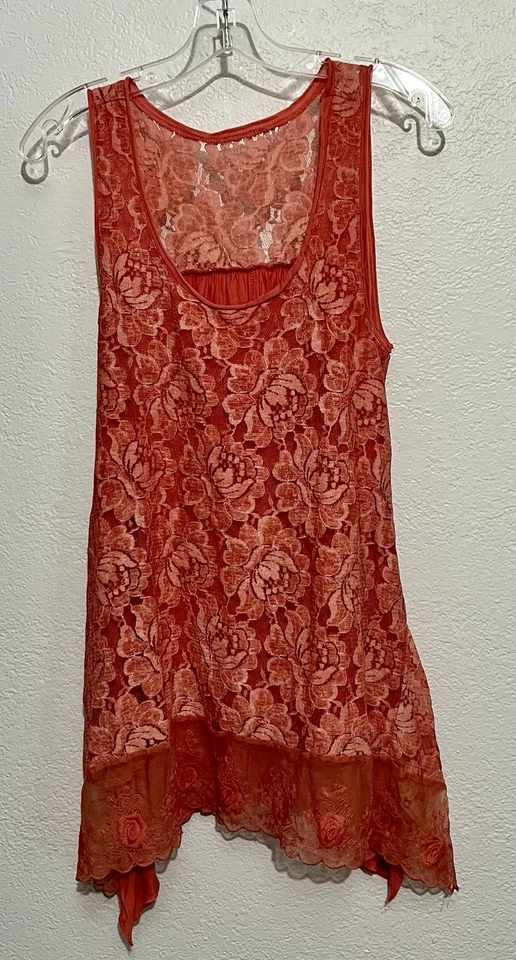 Camiseta sin mangas Sm Mandarina Naranja Encaje Artístico Boho Cottagecore Fairy Foto 1 de 4