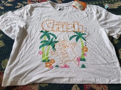 NEW NWT Womens Juniors XXL Orange Crush semi cropped tee shirt palm tree summer - Image 1 of 4