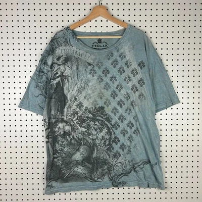 Helix Y2K T Shirt  XL Blue Rhinestone Grunge Skater Sword Graphic Fleur De Lis - Image 1 of 4