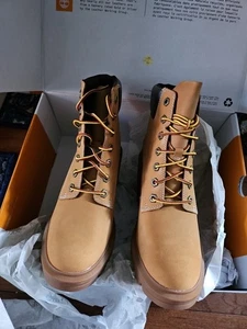 Timberland Damen Heights Leder Schnürstiefel 6" Bootie Taupe Größe 9 mm - Bild 1 von 5