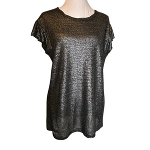 Top lino Michael Kors taglia M nero iridescente maglia scintillante vestibilità ampia arricciato - Foto 1 di 12