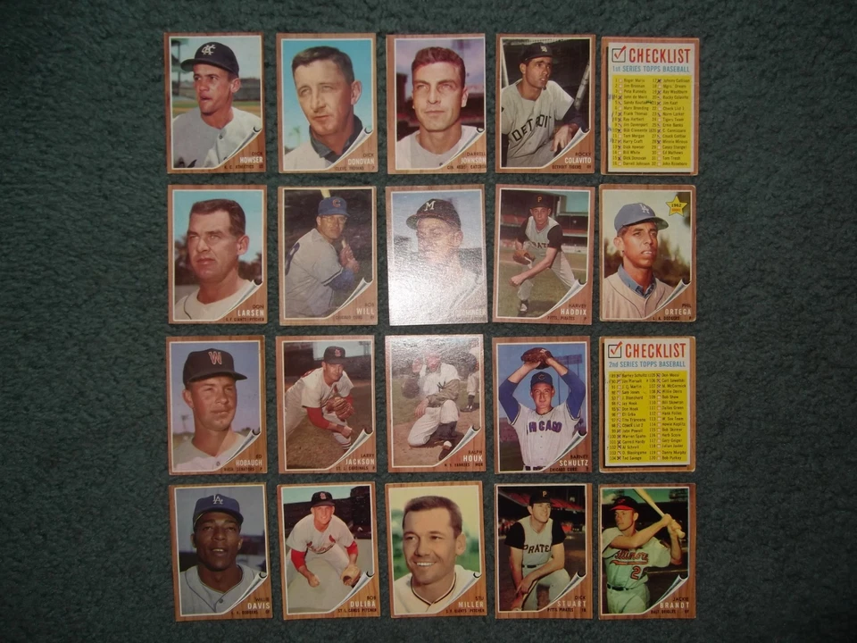 1962 TOPPS BASEBALL PARTIAL COMPLETE SET LOT(67/598)w/STARS,HOF,RC's,Semi-High # - Image 1 of 4