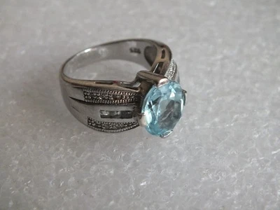 Vintage - Damen Ring mit  Aquamarin - 925er Sterling -  Ø 17,8 mm - MG 45 - Bild 1 von 4