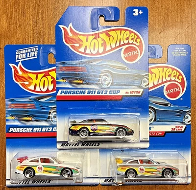 Hot Wheels LOT OF 3 Porsche 911 GT3 Cup / Purple, Silver, White - Image 1 of 4