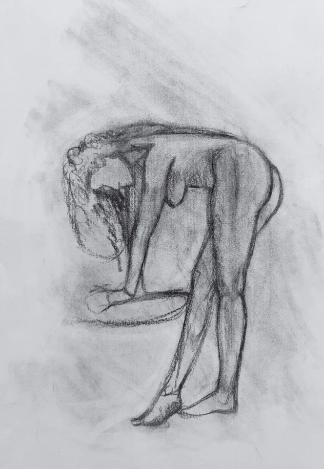 Arte Desnudo, Dibujo de Vida en Carbón, Arte Original Genuino 30x34cm Firmado Foto 1 de 1