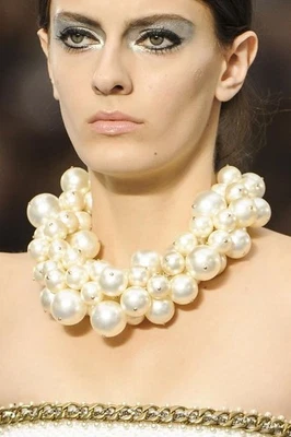 CHANEL Multi Faux Pearl Choker Necklace Oversized Silver CC Logo Spring 2013 - Image 1 of 4