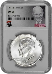 1972 S $1 Silver Ike Dollar NGC MS 66 with Exclusive Label and New Holder - Picture 1 of 2