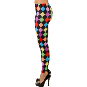 Bunte 80er Jahre Damen Leggings Karomuster Karierte Clown Leggins S-M 36 42 - Bild 1 von 3
